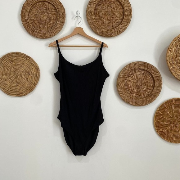 aerie Other - Aerie Black Ribbed Open Back Cut Out Full Coverage One Piece Swimsuit XL LONG